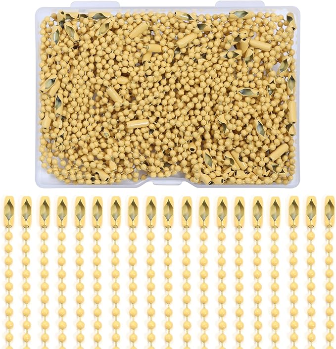 Lemonkey 100Pcs Ball Beads Chains Bulk,Yellow Keychains Rings Metal Chain,4 Inch Dog Tag Metal Small Chains with Connectors for Hanging Decoration
