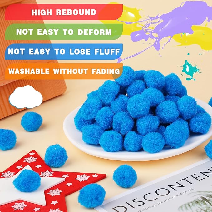 MORFEN 150 Pieces Pom Poms, 1 Inch Blue Craft Pom Poms, Fuzzy Pompom Puff Balls, Small Pom Pom Balls for DIY Arts and Crafts Projects, Home Decorations