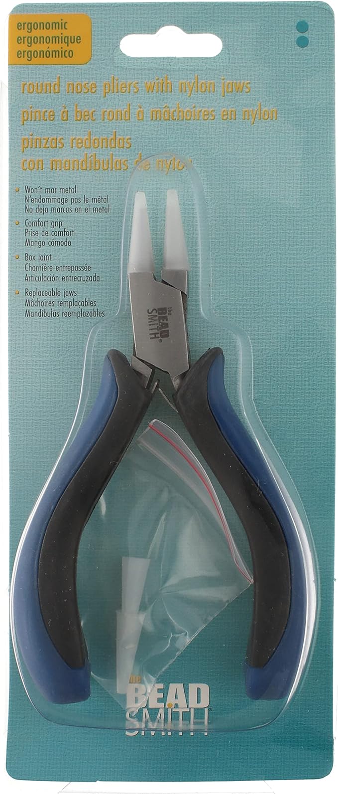 The Beadsmith Round Nose Nylon Jaw Pliers – 5 inches (127mm) – Ergonomic Handle, Double Leaf Springs – Includes Replacement Heads – Jewelry Making Tool for Creating Bracelets, Earrings & Necklaces