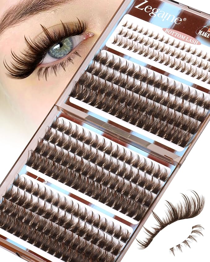 Brown Lash Clusters With Spikes Bottom Eyelash Clusters Wispy Cluster Eyelash Extensions Brown Manga Lash Clusters Fluff Individual Lashes 12-18MM 264Pcs by Zegaine