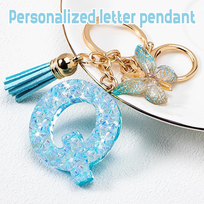 Initial letter Keychains for Women Girls Tassel Butterfly Cute Keychain for Wallet Backpack charm