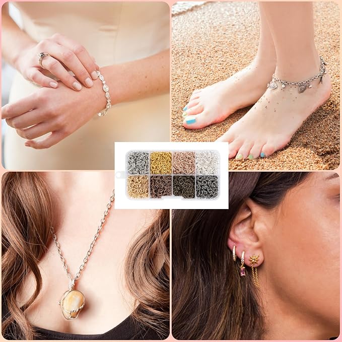 2400pcs 6mm Open Jump Rings for Jewelry Making, DIY Necklace Bracelet Earrings Keychain Craft Supplies - Metal Connector Rings (8 Colors)