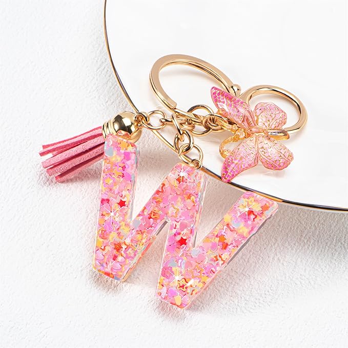 Initial letter Keychains for Women Girls Tassel Butterfly Cute Keychain for Wallet Backpack charm
