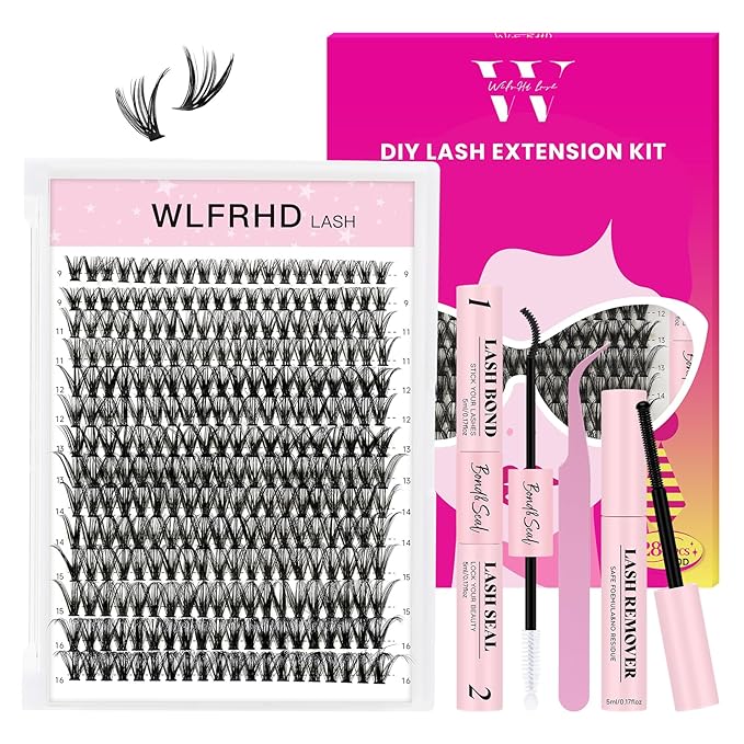 Lash Clusters Kit 280 Pcs DIY Individual Cluster Lashes D Curl Lash Extension Kit with Eyelash Bond and Seal, Remover, Tweezers Applicator Tool for False Eyelash Cluster Kit(40D, Mix9-16mm Kit)