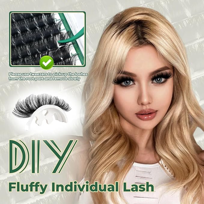 Lash Clusters 182Pcs Eyelash Clusters KEYYOU 200D D Curl 9-18MIX Clusters Lashes Thick Super Soft Wispy DIY Eyelash Extension at Home(200D-D,9-18MIX)