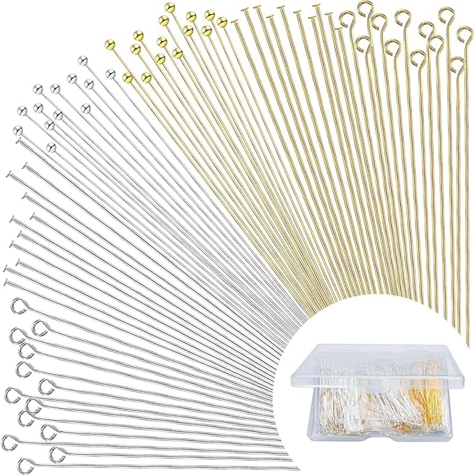 600 Pieces 2 Inch Flat Head Pins Eye Pins for Jewelry Making DIY, Straight Bendable Ball Headpin Gold and Sliver Jewelry Metal End Headpins for Craft Earring Necklace Bracelet Pendant Supplies