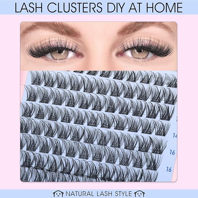 HEYWINK DIY Lash Extension Kit Natural Look Wispy Lash Clusters D Lashes Clusters 8-18mm Eyelash Extension Kit Lash Bond and Seal Lash Tweezers Individual Lashes Lash Cluster Kit For Beginners