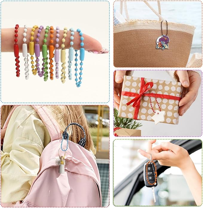 300 PCS Ball Chain Keychain Ball Bead Chain 2.4mm Balls Chains for Making Jewelry DIY (Mixed Color)
