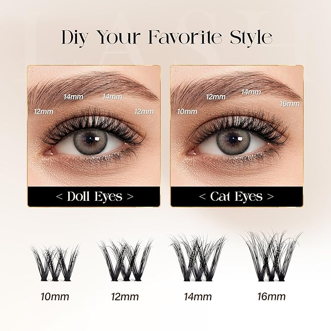 BEFER Lash Clusters, 108 Pcs 3D Curl Eyelash Clusters Volume Individual Lashes Extensions 10-16MM Wispy Eyelash DIY At Home(Brave, ZE11)