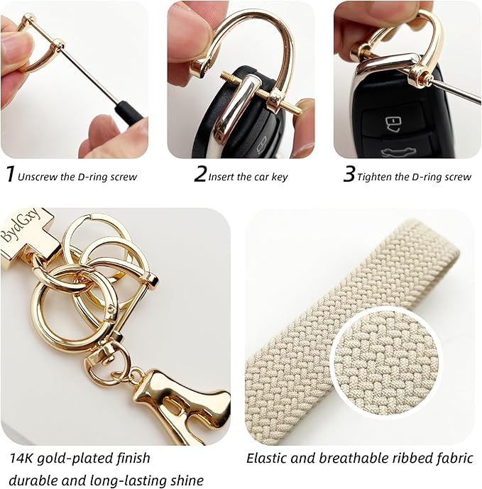 Stretchy Wristlet Initial Keychain, Key Chains Women Cute with Keyring, Llaveros para Mujer, Car Key Accessories