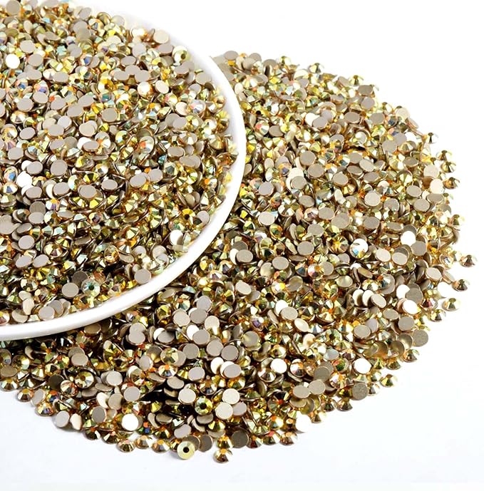Beadsland Flatback Rhinestones Bulk,14400pcs Gold Rhinestones for Nails Crafts Clothes DIY Decoration, Metal Sunlight, SS16, 3.8-4.0mm