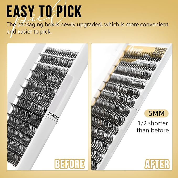 QUEWEL Lash Clusters 320Pcs Cluster Lashes 10D D Curl Lash Cluster Eyelash Extensions Mix9-16mm Individual Eyelashes Clusters Wispy Lash Clusters Thin Band Soft to Use at Home(10D D Mix9-16)