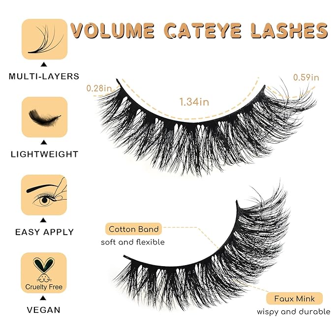 APCYUST Lashes Volume Mink Eyelashes 14 Pairs Cateye Lash Strips Wispy Cat Eye Lashes Natural Look Short Thick Fluffy False Strip Eyelash Full Small Fake Lashes Pack Black Pestañas Postizas for Women