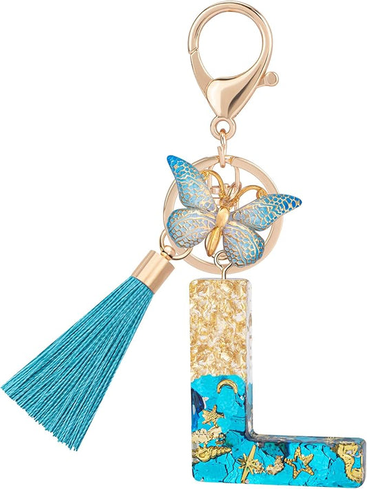Suweibuke Cute Pink Key Chains for Women Girls, Initial Letter Keychains with Tassel, Charms for Key Purse Handbags Backpacks