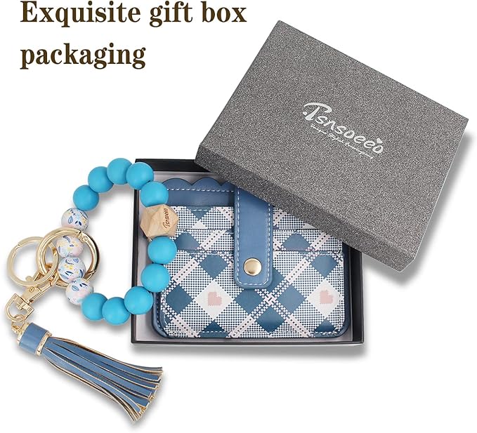 Keychain Wallet Wristlet Small Credit Card Holder Bracelet Key Chain Purse Bangle Tassel Beads Key Rings for Women