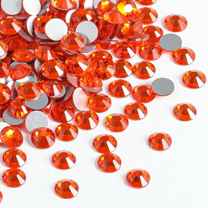 Beadsland 144 Pieces Flat Back Crystal Rhinestones Round Gems for Nail Art and Craft Glue Fix, Orange, SS40, 8.4-8.7mm