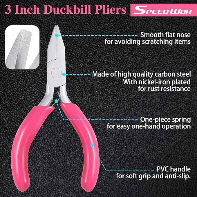 SPEEDWOX Mini Pink Nose Pliers, 3 Inch Duckbill Pliers for Jewelry Making, DIY Craft & Hobby Supplies