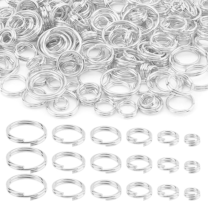 1000pcs Double Jump Ring for Jewelry Making, 6 Sizes Mini Split Ring Double Loops Split Jump Rings Metal Rings Connectors for Necklace Bracelet Car Keys DIY Craft Making(Silver)