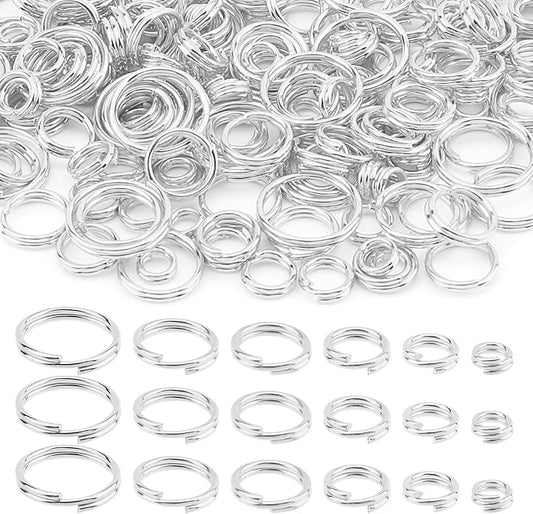 1000pcs Double Jump Ring for Jewelry Making, 6 Sizes Mini Split Ring Double Loops Split Jump Rings Metal Rings Connectors for Necklace Bracelet Car Keys DIY Craft Making(Silver)