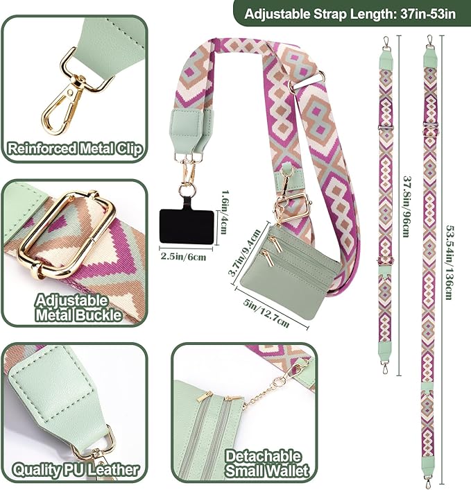 XANGNIER Clip and Go Strap for Phone with Wallet Crossbody, Phone Strap with Zippered Wallet, Adjustable Anti Theft Cellphone Lanyard for Women, Cellphone Chain Accessories Green