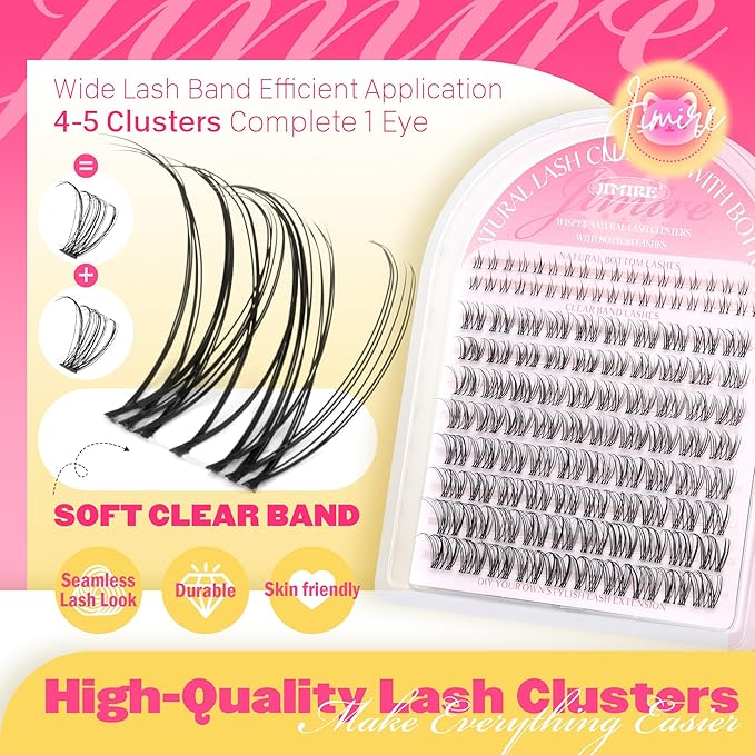 JIMIRE Venus Lash Clusters with Bottom Lashes Natural Look Wispy 10-16MM Eyelash Clusters D-Curly Cluster Eyelash Extensions 112Pcs DIY Lash Extension Invisible Band Lashes Clusters