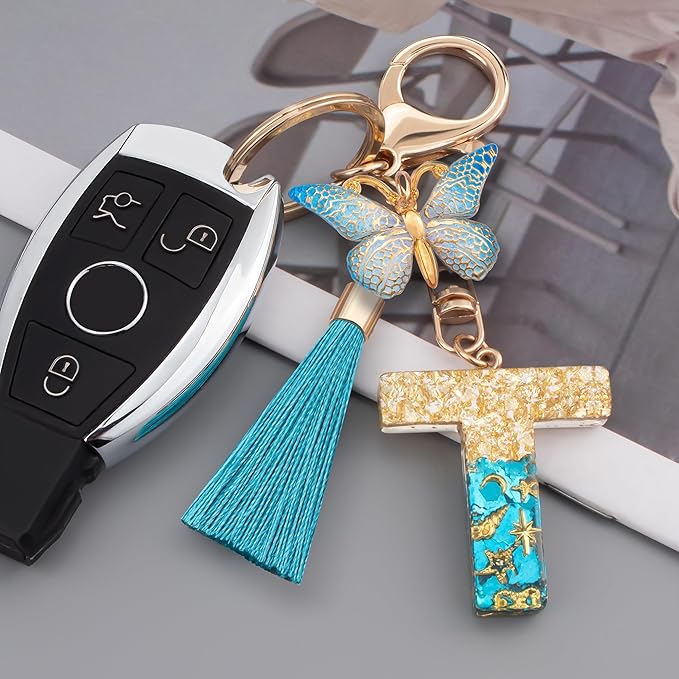 Suweibuke Cute Pink Key Chains for Women Girls, Initial Letter Keychains with Tassel, Charms for Key Purse Handbags Backpacks