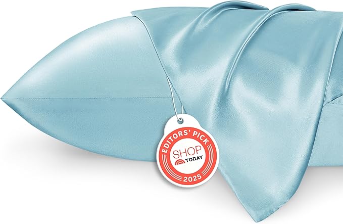 Bedsure Satin Pillowcases, Similar to Silk Pillow Cases Queen Size Set of 2, Pillow Case for Sleeping Women with Envelope Closure, Gifts for Women Men, Aqua, 20x30 Inches, 2pcs