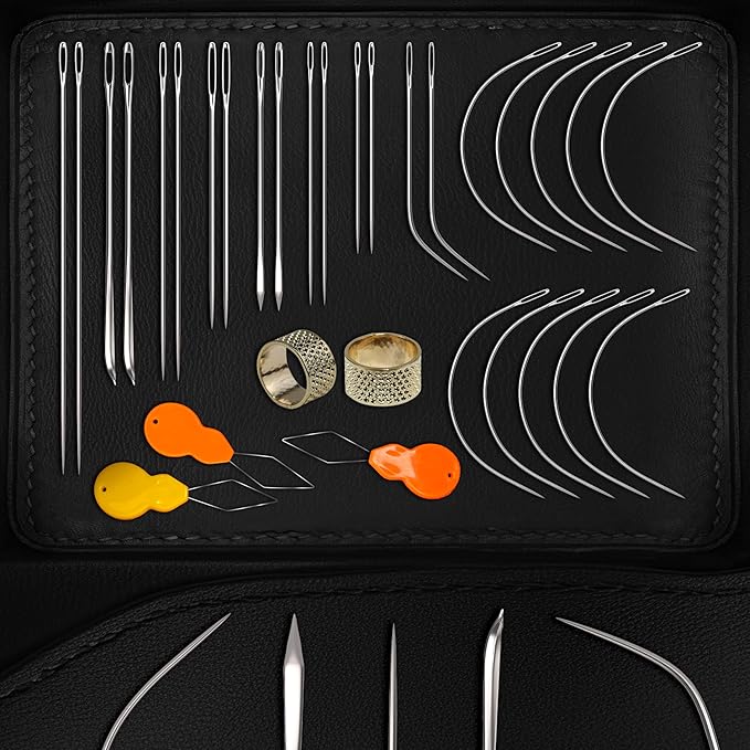 VONEEDL Heavy Duty Hand Sewing Needles Set - 26 Straight and Curved Hand Sewing Needles for Upholstery, Leather, Carpet, Canvas Repair and Sail Crafts