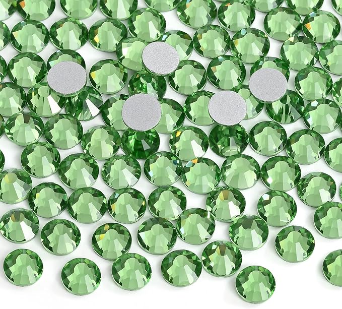 Glue Fix Crystal Flatback Rhinestones Glass Diamantes Gems for Crafting Nail Art Crafts Decorations Clothes Shoes 4.0mm (ss16 1440pcs, Light Green)
