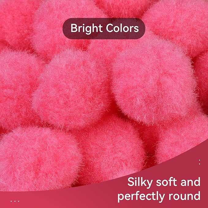 MORFEN 150 Pcs Pom Poms, 1 Inch Dark Pink Craft Pom Poms, Fuzzy Pompom Puff Balls, Small Pom Pom Balls for DIY Arts, Crafts Projects, Home Decorations