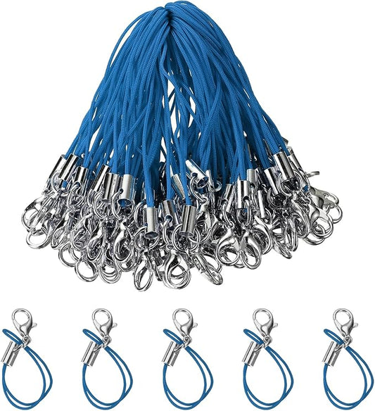 HARFINGTON 100Pcs Clasp Cords Clasp Strap Lanyard Charm Short Finger Rope with Lobster Clasp for Cellphone Cases Keychain DIY Jewelry Making, Blue