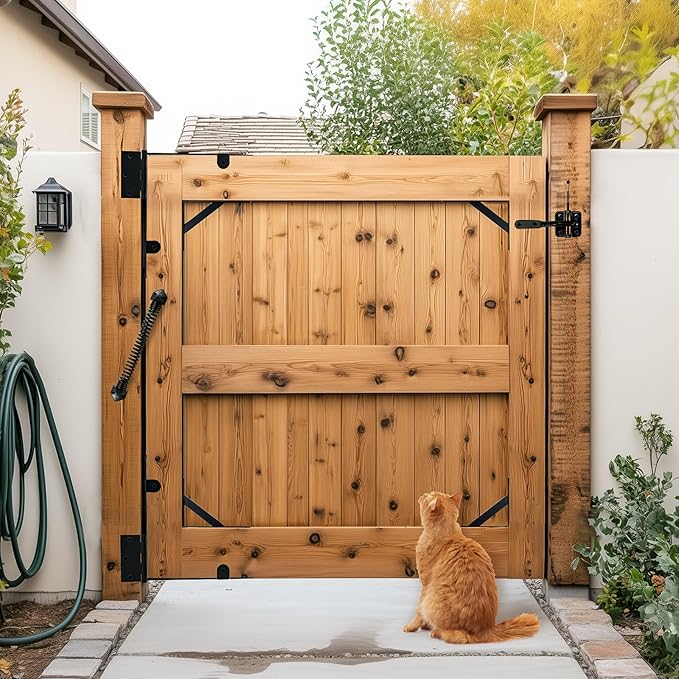 Fence Gate Kit Gate Hardware, 2 Set Anti Sag Gate Kit Gate Frame Cornor Brackets Kit with Self Closing Gate Springs Hings Latchs for Outdoor Garden Backyard Wooden Fence Deck Porch Gate