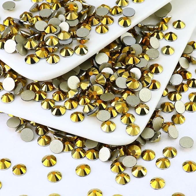 SS3/1440PCS Bright Gold Flatback Crystal Rhinestones Round Gems for Nail Art and Craft Clothes Glue Fix (1.3-1.4mm)