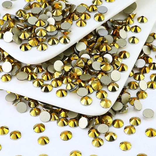 SS8/1440PCS Bright Gold Flatback Crystal Rhinestones Round Gems for Nail Art and Craft Clothes Glue Fix (2.3-2.5mm)