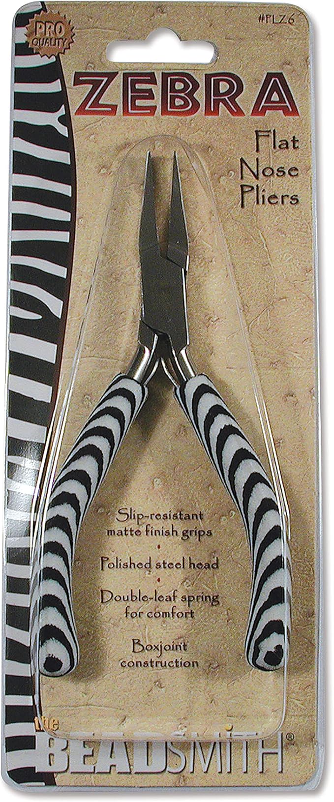The Beadsmith Flat Nose Pliers – Zebra Print Line – 5 inches (127mm) – Comfortable Handle with Double Leaf Springs – Jewelry Making Tool for Creating Bracelets, Earrings and Necklaces
