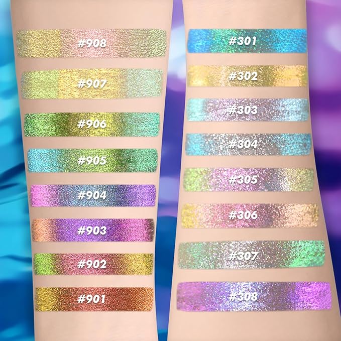 CHARMACY Multichrome Eyeliner Liquid Liner, Metallic Glitter Shimmer Eyeliner, Long Lasting High Pigmented with Waterproof & Smudge Proof Formula, Ultra-Fine Tip PURPLE GOLD GREEN 903