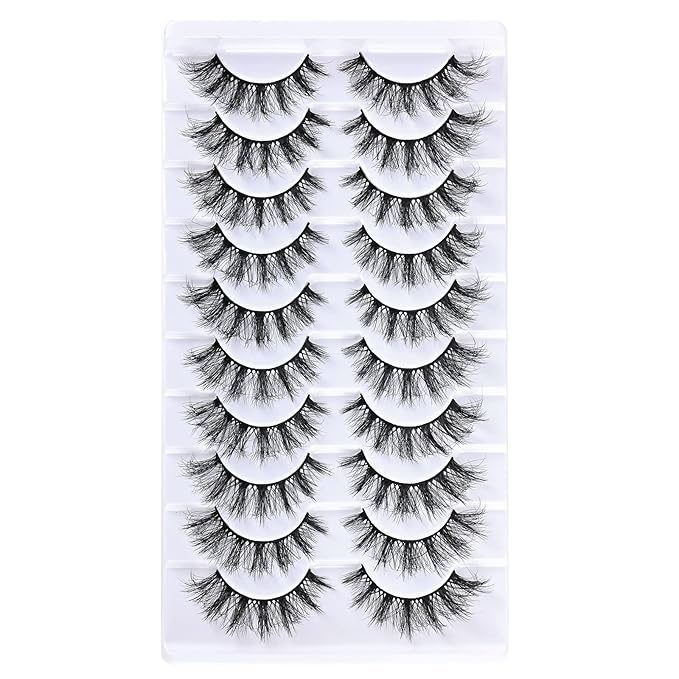 FARRED Cat Eye Lashes False Eyelashes Natural Wispy Lashes Strips Fluffy Mink Eye Lash Fake Eyelash Natural Look 10 Pairs 9-15mm Fake Lashes Pack Volume Strip Lash Pestañas