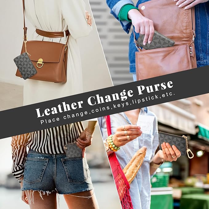 Leather Coin Purse for Women with KeyChain Small Zipper Change Purse coin Pouch Card Holder Wallet Clutch for Women & Men (Black)