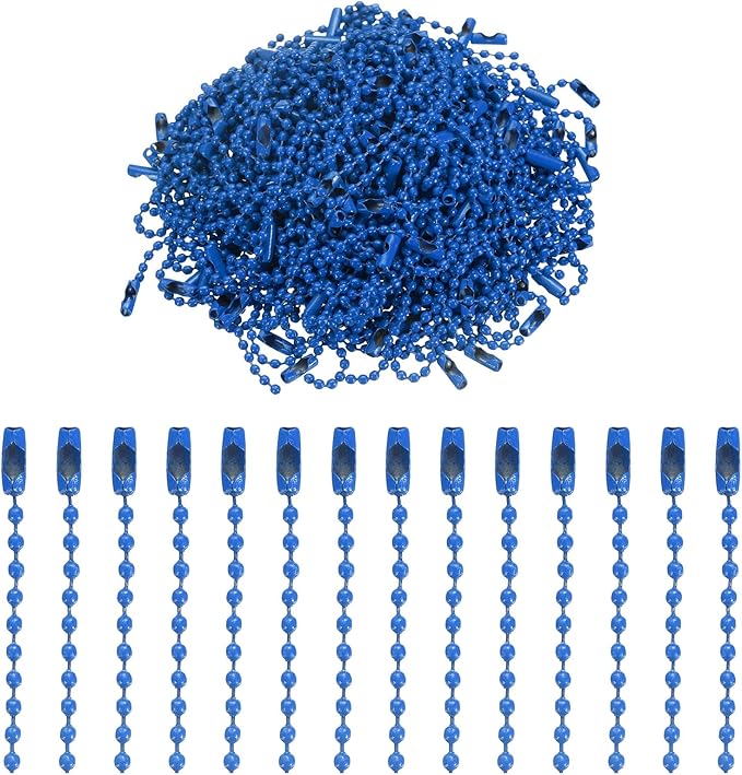 uxcell 220pcs Metal Ball Bead Chain, 100mm Long Bead Connector Clasp Dog Tag Hanging Chain for Key Chains Tags Craft Projects Jewelry Making, Blue