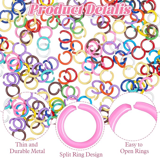 200 Pcs Colored Jump Rings for Keychains, 8mm Iron Open O Rings for Jewelry Making, Small Closed Jump Ring for DIY Keychain, Necklace, Bracelet, Earring, Pendant Crafting