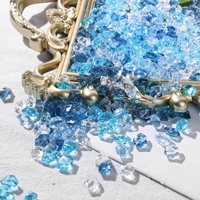 DomeStar 550PCS Mixed Blue Vase Fillers, Acrylic Fake Crushed Ice Rocks Blue Gems Crystals Plastic Diamonds for Vase Fillers Centerpiece Fish Tank Table Scatter Photography Props Display Decoration