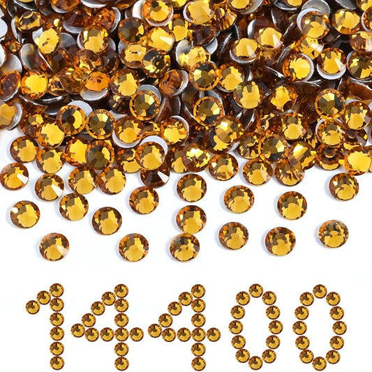 Beadsland Flatback Rhinestones Bulk,14400pcs Topaz Rhinestones for Nails Crafts Clothes DIY Decoration, Topaz, SS6, 1.9-2.1mm