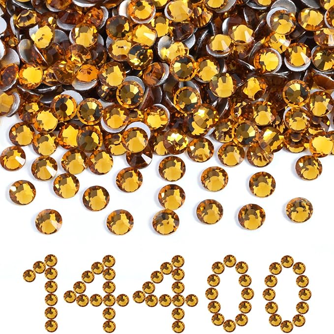 Beadsland Flatback Rhinestones Bulk,14400pcs Rhinestones for Nails Crafts Clothes DIY Decoration, Topaz, SS10, 2.7-2.9mm