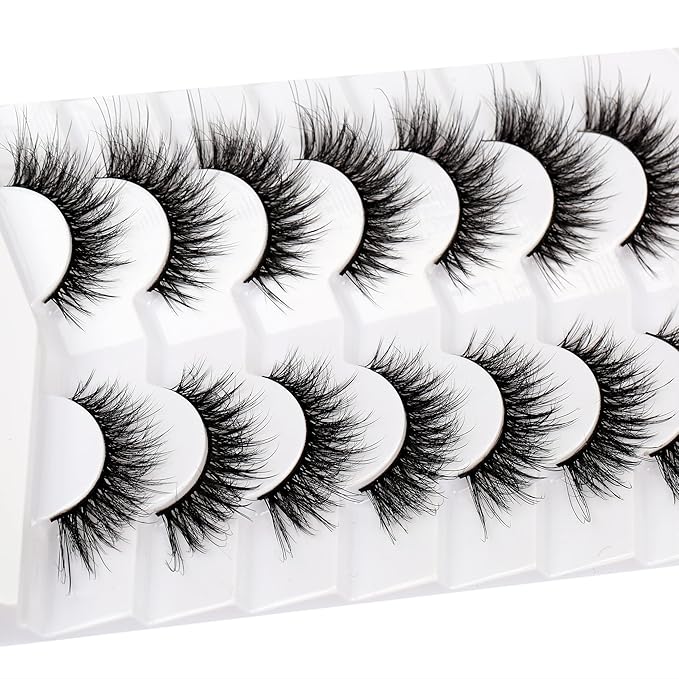 Pooplunch False Eyelashes Natural Fluttery Lashes Wispy 8D Volume Cat Eye Crossed Fake Eyelashes Faux Mink Lashes Strips 7 Pairs Pack
