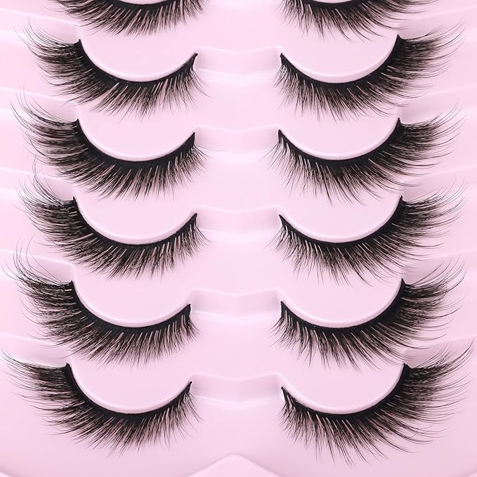 Fox Eyelashes False Lashes Dramatic Faux Mink Lashes Wispy 18mm Long Angel Wing Eyelash Lift Fake Eye Lashes Pack 7 Pairs