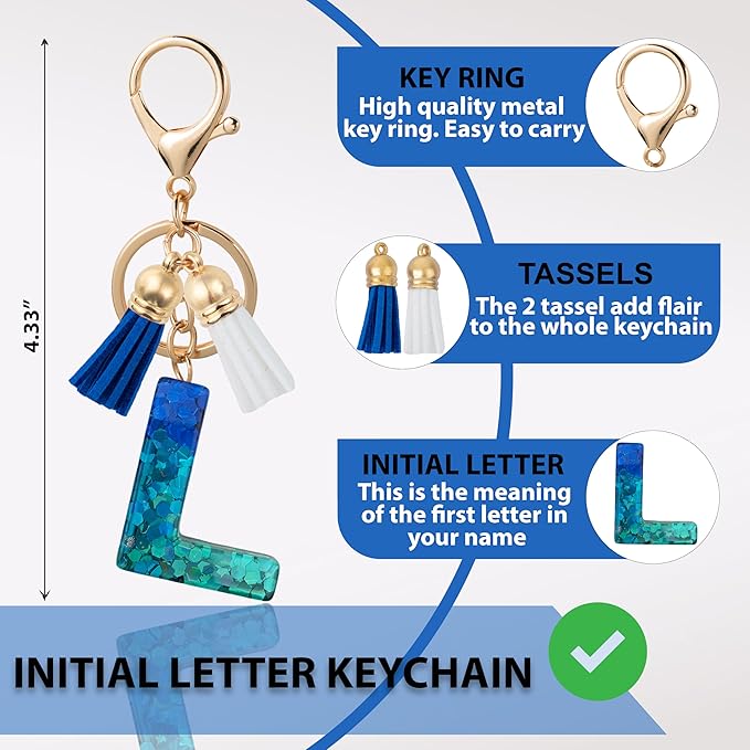 Initial Letter Keychain Cute Resin with 2 PU Tassel, Letter Keychain for Backpack Charms, Initial Keychains for Women