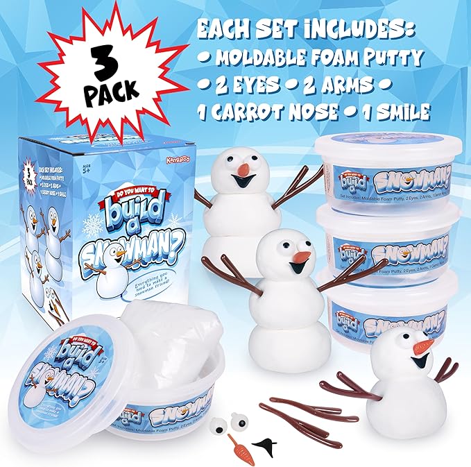 Kangaroo 3 Pack Build a Snowman Kit Snowballs Toys for Kids Stocking Stuffers - Snow Play Winter Toys Christmas Crafts DIY - Snow Man Kit Outdoor Modeling Clay Craft - Xmas Stocking Stuffers for Kids