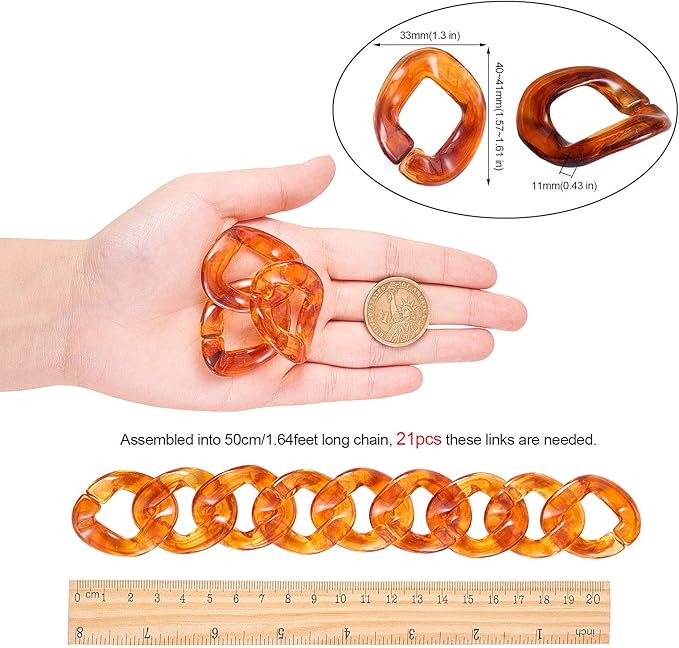 LiQunSweet 140 Pcs Two Tone Acrylic Plastic Linking Chain Rings Curb Chains Making Imitated Gemstone Twist Quick Link Connectors for Earring Necklace Jewelry DIY Craft Making - 40~41mm