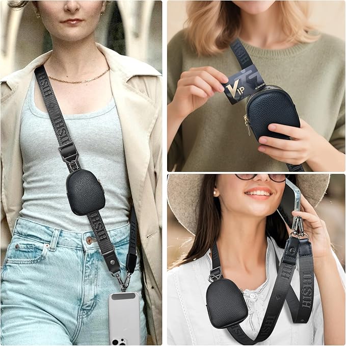 UKON Adjustable Phone Lanyard Crossbody Strap With Wallet Clip-and-Go Strap with Zippered Pouch Widened Phone String for iPhone Hands-Free for Travelling Concerts