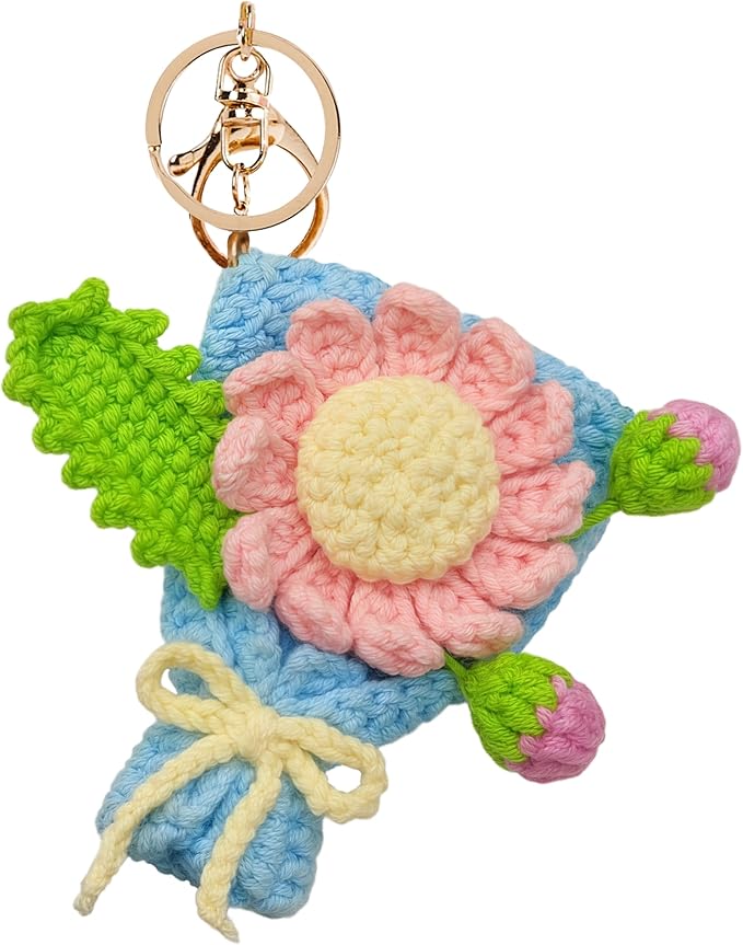 Women Handmade crochet Cute Plush Flower Keychain Gift Handbag, Purse, Backpack,Bag Charms, kawaii keychain